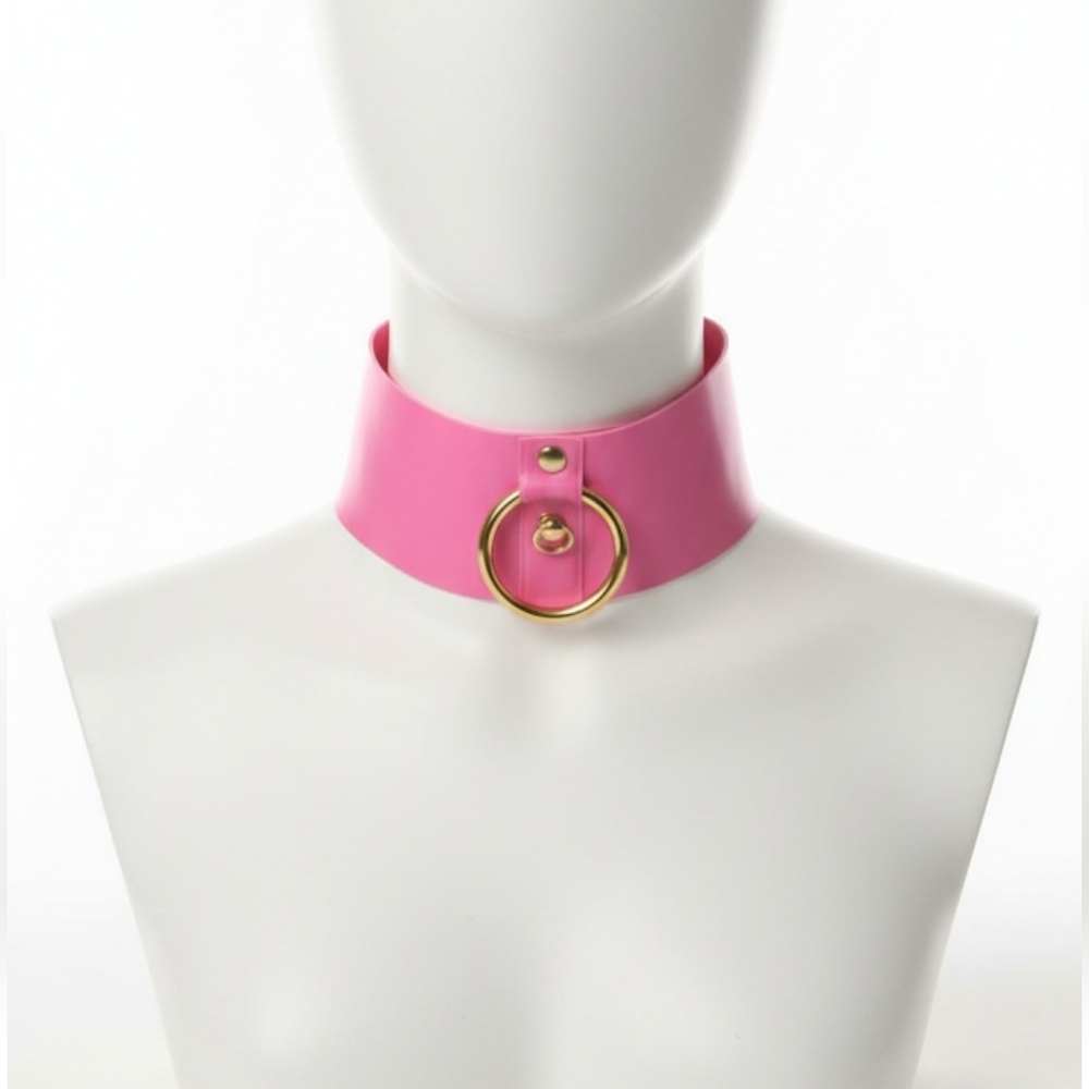 Latex Lucie Hot Pink Fuchsia Latex Gold Ring Collar